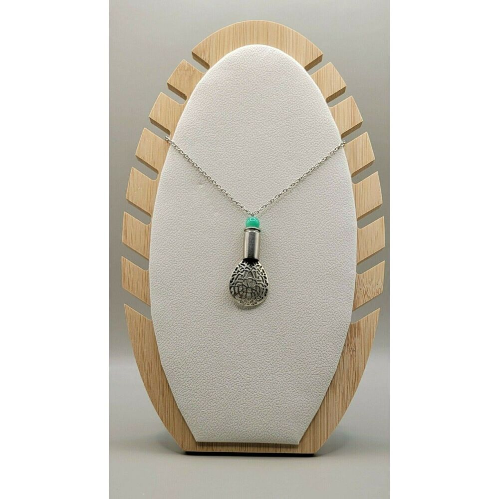 Up-Cycled Brass | Aqua Bead and Silver Teardrop Pendant Bullet Shell Necklace
